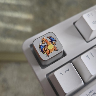 Aluminum Charizard Keycap   3D Textured UV Printed Metal Artisan Keycap