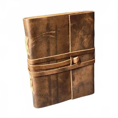 VERA TUCCI Vintage Classic Leather Journal with Handmade Paper 6x8"