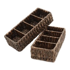 Set of 2 Storage Baskets with 4 Sections, Wicker Bathroom Organizers, Espresso