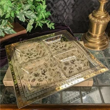 RARE Signed Georges Briard MCM 15" Square 4 Compartment Serving Dish w/ 24K Gold