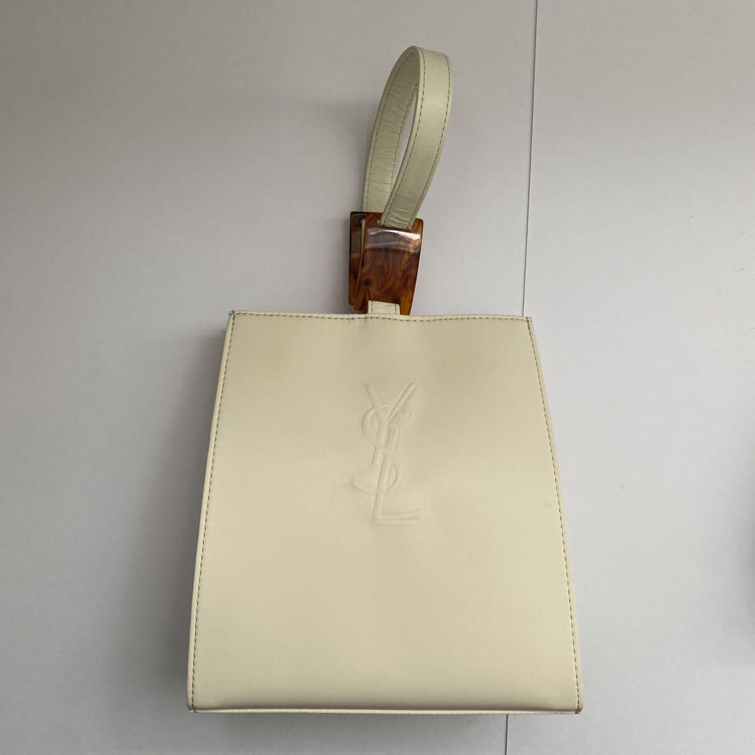Borsa a mano YVES SAINT LAURENT nylon beige avorio usata dal Giappone con borsa portaoggetti
