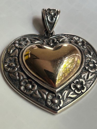 James Avery Sterling Silver and 14k Gold Retired Gold Heart Pendant