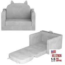 Kids Sofa Bed with Removable Washable Cover  Backrest   Foldable Bear-grey