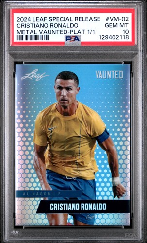 PSA 10 Cristiano Ronaldo 2024 Leaf Vaunted Metal VM-02 Platinum 1/1 Trading Card
