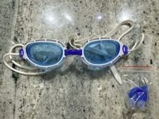 Complete Swim Set - Blue/White Goggles, Case, Nose Clip, Earplugs  Red Cap