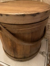 Primitive Original Antique Vtg Early Country Farm Wooden Firkin Sugar Bucket
