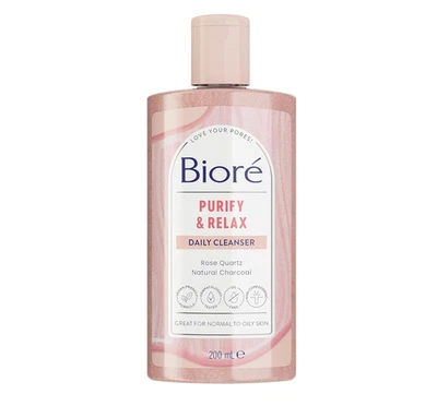 BIORÉ Biore Purify & Relax Rose Quartz + Charcoal Daily Face Wash Cleanser 200ml