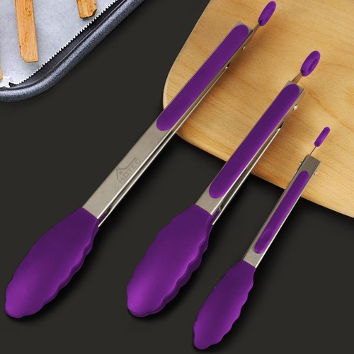 Pinzas de cocina de bloqueo de acero inoxidable premium con puntas de silicona, juego de 3-7",... - Imagen 9 de 9