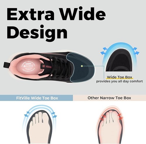 FitVille Womens Wide Fit Workout Trainers, Non-Slip Sneakers Arch Support UK 4.5 - Picture 2 of 7