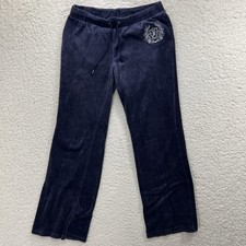 Y2K Juicy Couture Blue Flare Velour Wide Leg Track Pants Size Medium