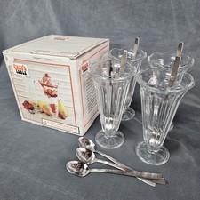 Vintage Sundae Glass Set 4 Knickerbocker Dessert Cups Retro Kitchen Set