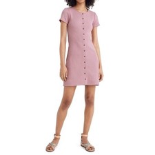 2/$20 Madewell Ribbed Button-Front Short Sleeve Casual Mini Dress Pink Sz S