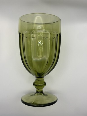   SET OF 8- Vintage Libbey Gibraltar Olive Green Goblet 16oz DuraTuff  .