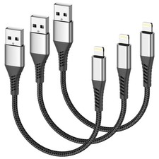 Acevien Short iPhone Charge Cable 6 Inch, 3Pack 0.5 Foot USB Feet, Black 