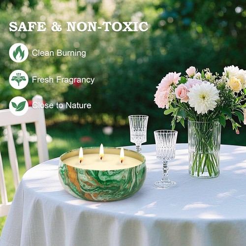 Citronella Candles Outdoor Large - 3 x 14oz 3-Wick Tin Candle for Home Patio ... - Picture 4 of 8