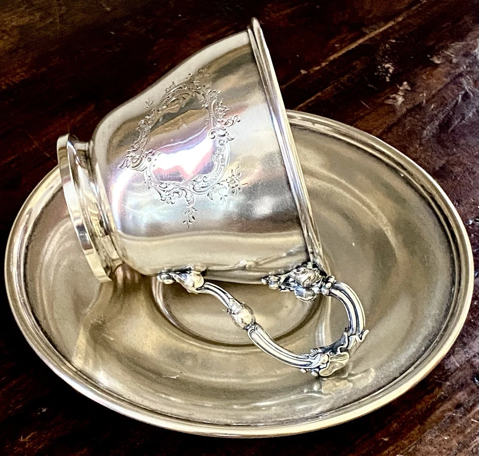 Taza y platillo italiano de plata modernista A. Giacche Milano años 30 estilo Buccellati Foto 2 de 4