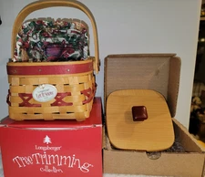 Longaberger 2000 Tree Trimming Basket Let It Snow RED w/LID liner tie-on