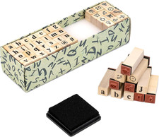 Letter Stamps, 40 Pieces Alphabet Stamps with Ink Pad, Lowercase Wooden Rubbe...