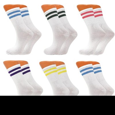 AWS/American Made Tennis Crew Socks for Women Extra Thin Cotton Athletic Striped