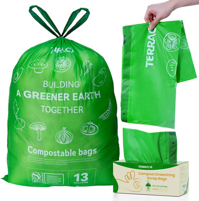 13 Gallon Compostable Trash Bags Drawstring, Heavy Duty Extra Thick 1 Mil, 35