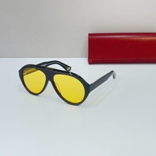 Gucci GG0479S 001 Sunglasses Black Frame Yellow Lens Aviator Italy Made