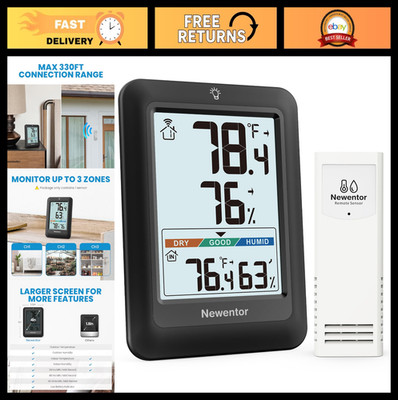 Wireless Indoor Outdoor Thermometer - Weather Station with Comfort Indicator, Bl