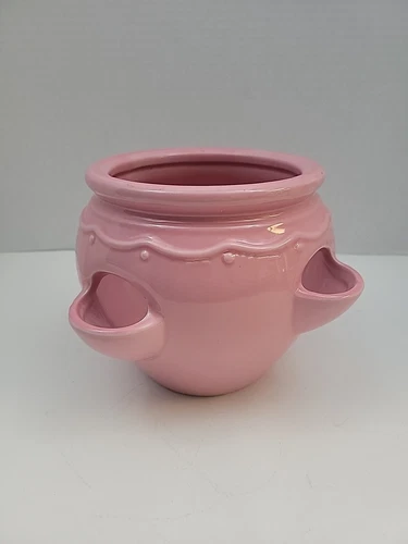 Vintage Pink 6.5" Ceramic Strawberry/Hen&Chicks/Herb Planter-4 Holes