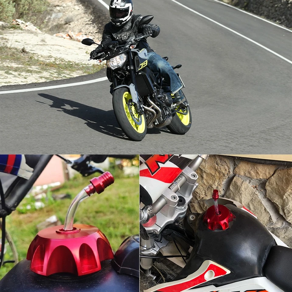 Red Motorcycle CNC Gas Fuel Tank Cap Cover Pipe for Kawasaki KX65 KX85 KX100 US - Imagem 2 de 4