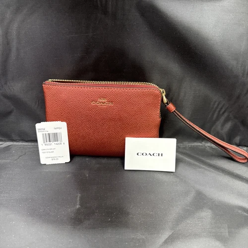 Portafoglio Coach Angolo Zip Polso Pelle Rosso Metallizzato (Ha Le Etichette Originali)