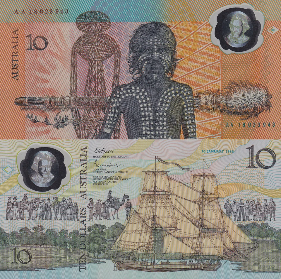 Australia 10 Dollars 1988 P 49a Polymer UNC Commemortive AA Prefix With Folder - Image 2 of 4