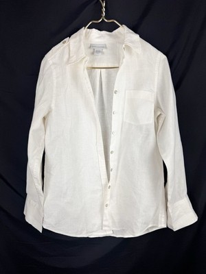 Soft Surroundings 100% Linen Button Down Shirt White Sz XS Coastal Beach Minimal