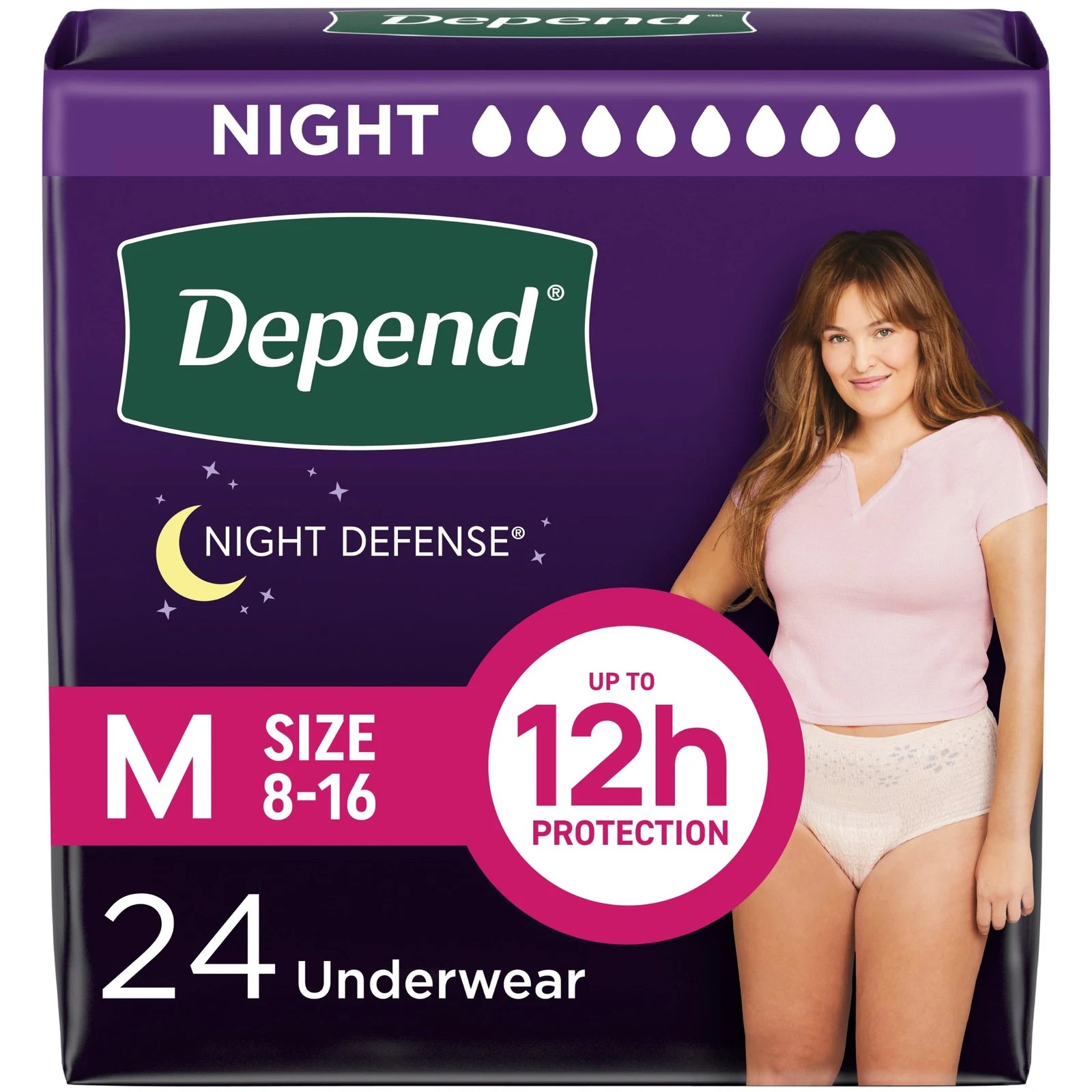 Overnight Incontinence Adult Diapers for Women, Medium, 24 Count, Disposable