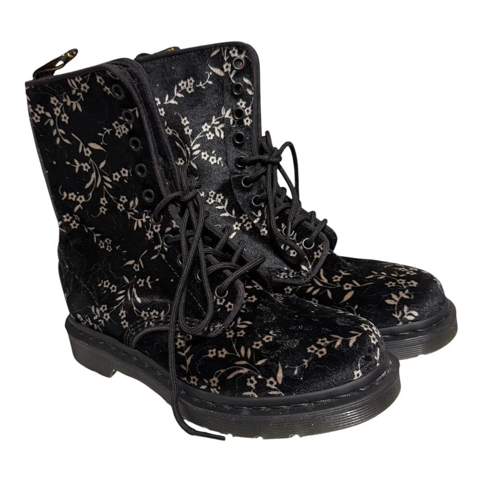 Botas Dr. Martens Mujer Talla 7 Negro Terciopelo Floral 8 Ojos De Colección Raras Foto 2 de 4