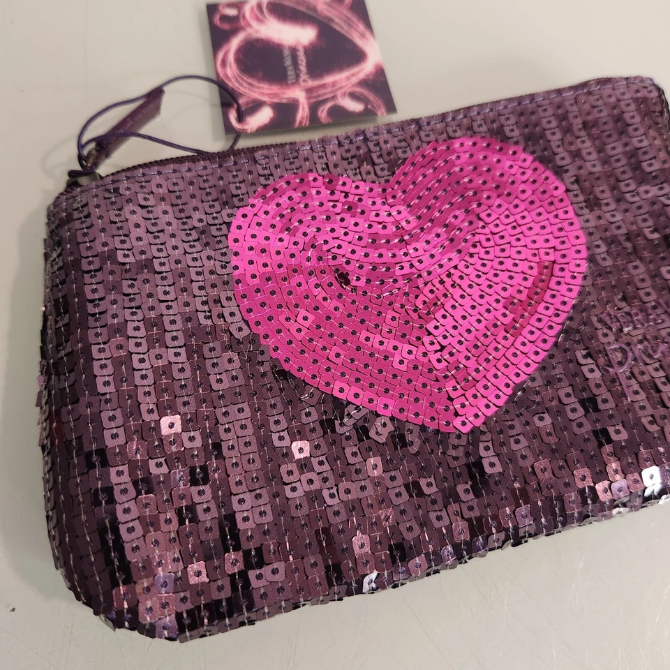 Princesa Vera Wang Mujer Púrpura Corazón Lentejuelas Brillante Bolso de Maquillaje Estuche de Artículos de Aseo Nuevo con Etiquetas Foto 3 de 4