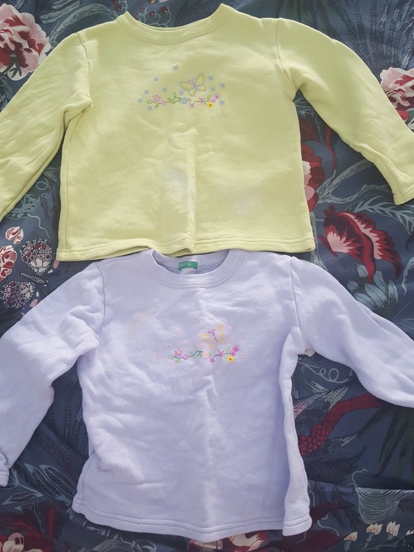 MADE IN ITALY OF BENETTON GIRLS LONG-SLEEVE SWEATERS - LIGHT GREEN AND PURPLE
