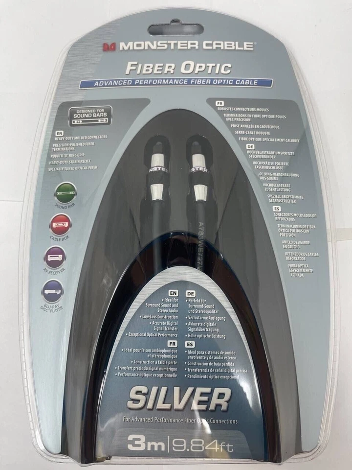 Cable coaxial digital Monster de fibra óptica plateado rendimiento avanzado 9,84 pies OEM Foto 3 de 4
