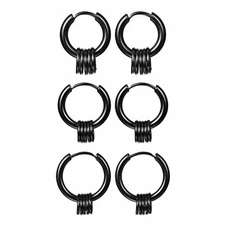 Punk Stainless Steel Black Small Huggie Hinged Hoop Earrings Women Men Ear Studs