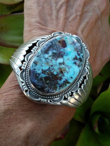 Signierte Manschette Indianer Navajo Sterlingsilber & Dry Creek Türkis - Bild 5 von 12