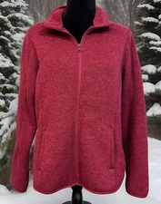 Swiss Tech Misses Large 12-14 Sweater Jacket Cranberry Knit Full-Zip w/Pockets