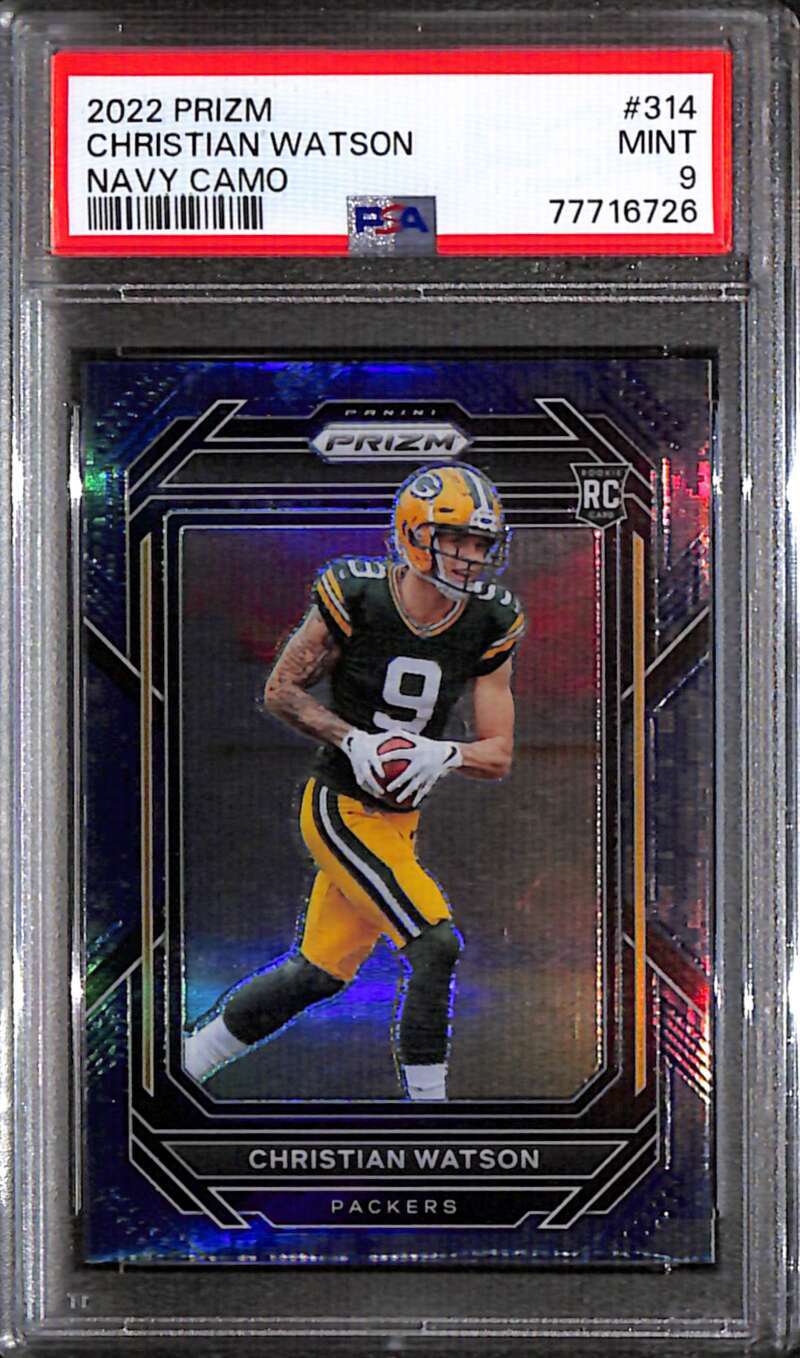 2022 Panini Prizm Prizms Navy Camo 314 Christian Watson Rookie 25/25 PSA 9 MINT