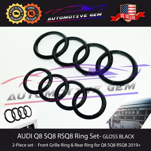 AUDI Q8 Ring GLOSS BLACK Front Grille & Trunk Rear Emblem Logo Badge SQ8 RSQ8 - 第 1/2 張圖片