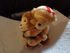 RUSS 7" PIGGY BACK PLUSH TAN RED BOW MONKEYS HERMAN  HILDA ANIMAL TOYS DOLLS