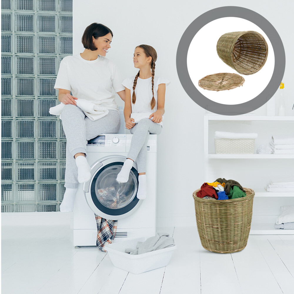 Wicker Trash Can with Lid - Laundry Bin or Small Garbage Container-image