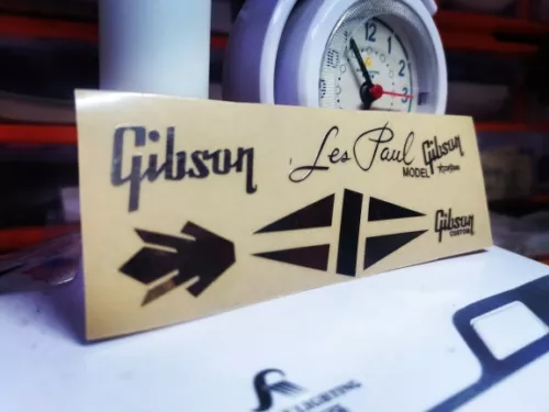 2Pcs Gibson Guitar Les Paul LP Silver Neck Headstock Self-Adhesive Metal Sticker