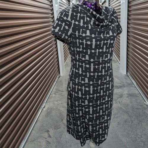 Banana Republic Size 10 Cowl Neck Black & Grey Patterned Dress - Picture 5 of 12