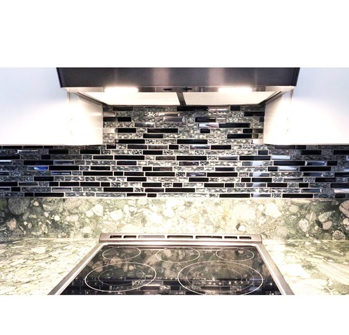 Black Glass Tile Subway Kitchen Backsplash Accent Wall Mosaics Box of 5 Sheets - Picture 9 of 14