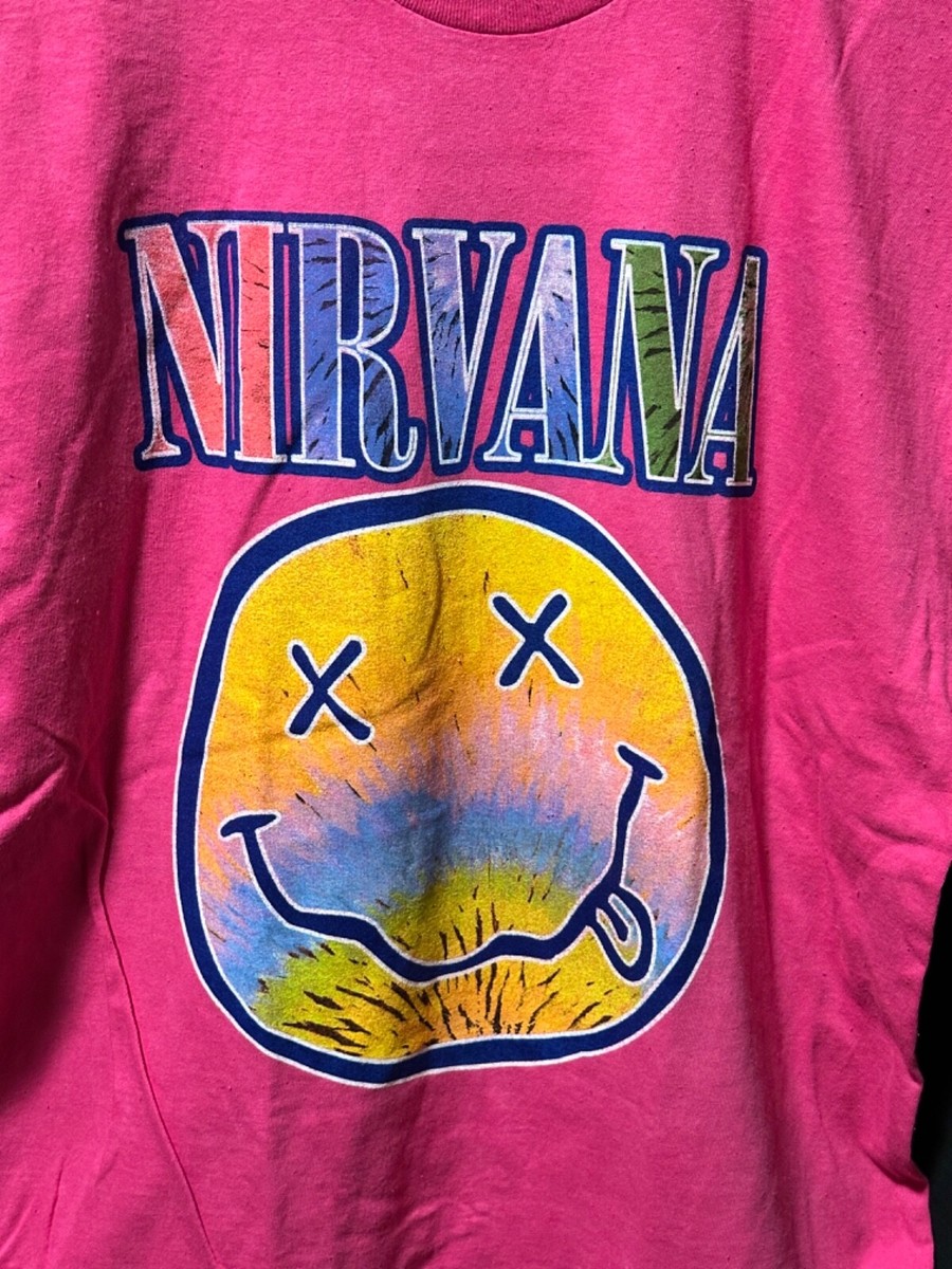 Nirvana Pink Smiley Face T-Shirt - Size Large | eBay