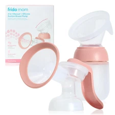 Frida Mom 2-In-1 Manual Breast Pump with Hands-Free Silicone Suction Cup, Milk C