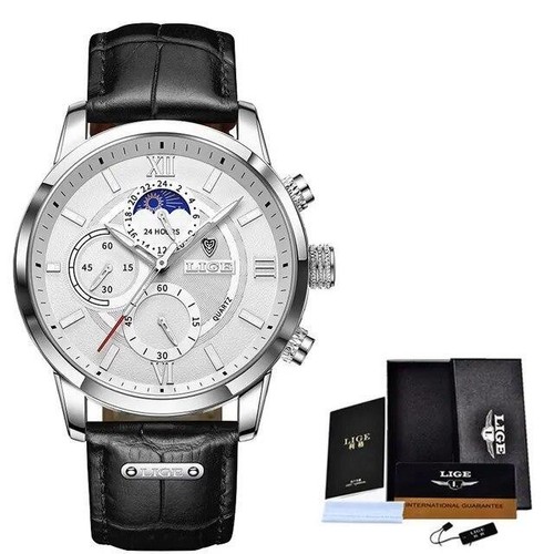 Lige Herrenuhr Casual Braun Leder Armbanduhr Business Männlich Kalender Uhren - Bild 26 von 29