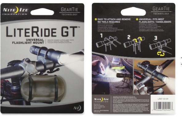 Nite Ize LITERIDE GT UNIVERSAL FLASHLIGHT MOUNT FOR BICYCLE HANDLEBARS ETC 